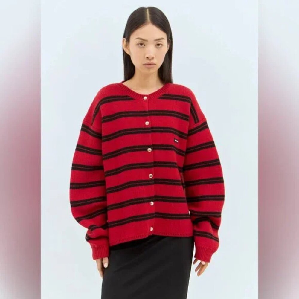 MIU MIU Shetland Knit Cardigan In Red/black